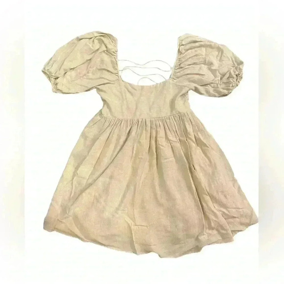 By Together Woven Linen Square Neck Dress in Cream Size Small - Picture 3 of 10